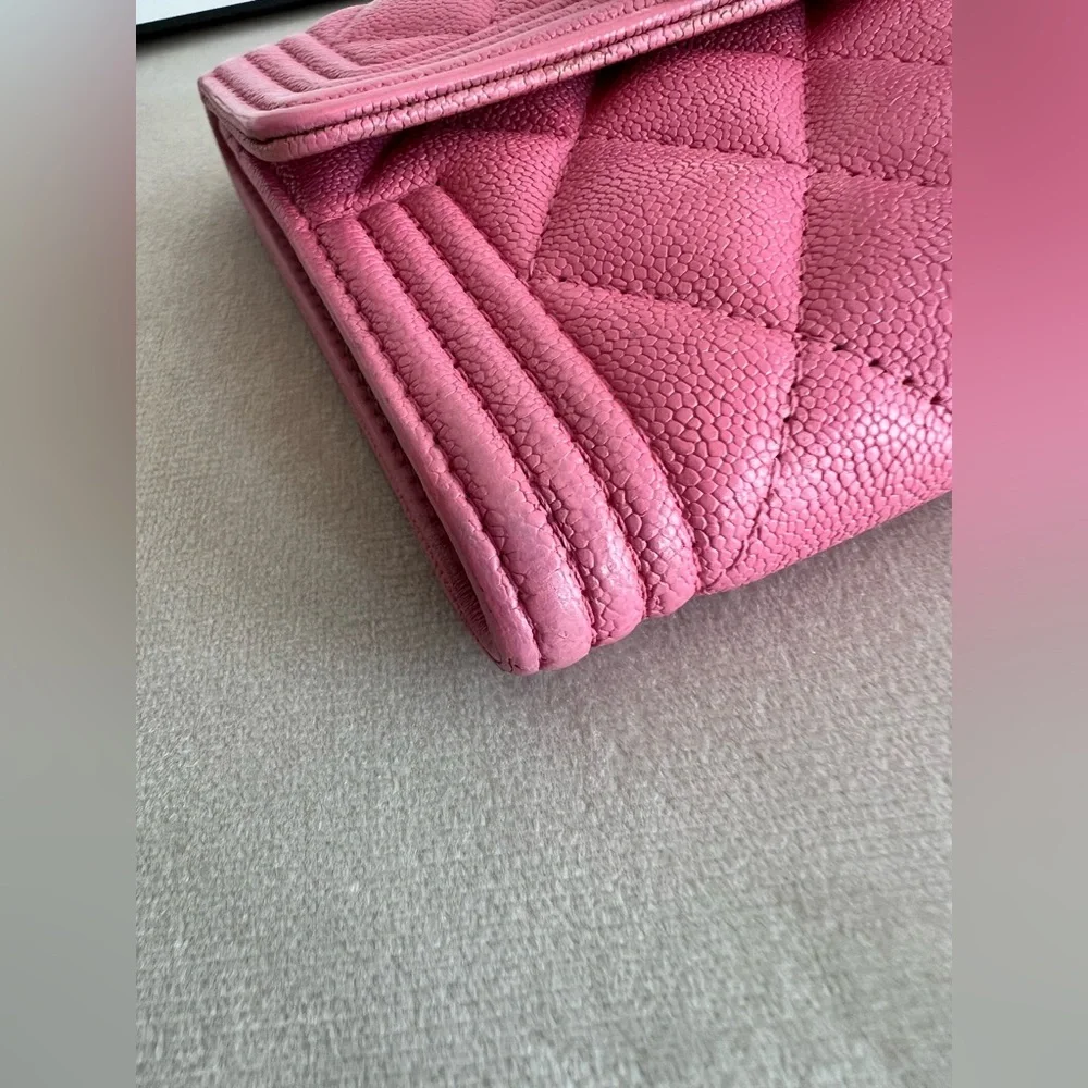 CHANEL  Caviar Leather Boy Flap Wallet Quilted Pink Great Condition/ Great Deal